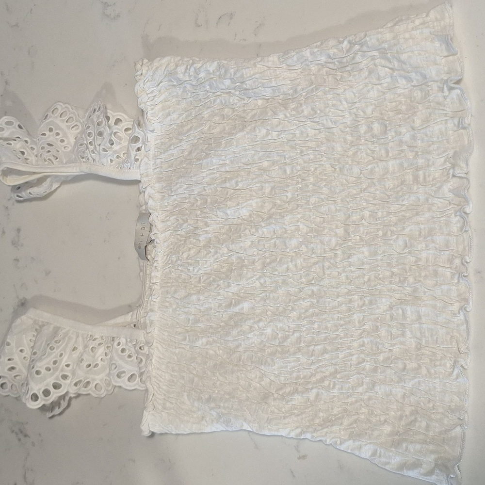 White Eyelet Ruffle Strap Top Size Small